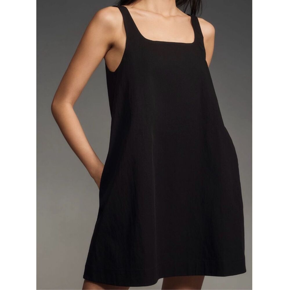 Anthropologie Sleeveless Square Neck Shift Mini Dress Black Size Medium - Picture 4 of 4